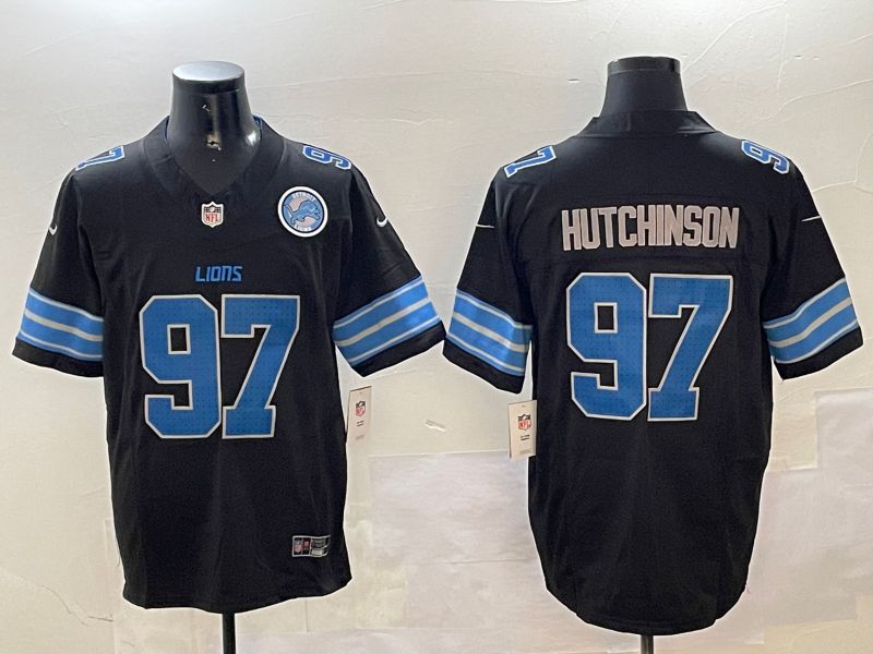 Men Detroit Lions #97 Hutchinson Black three generations 2024 Nike Limited NFL Jersey style 2